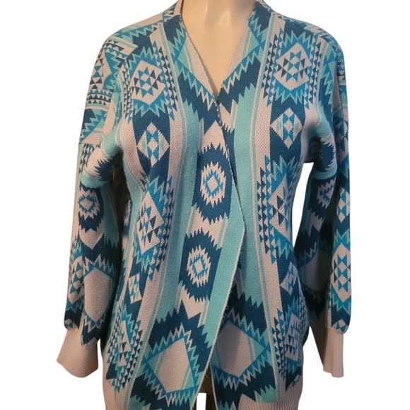 Crazy Train Sweaters - Crazy Train Blue Cardigan Sweater Medium Western Rodeo Country